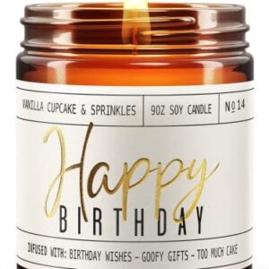 Happy Birthday Candle, Happy Birthday Gifts for Women - Soy Candle, w/ Vanilla Cupcake & Sprinkles I Happy Birthday Candles for Women Friends Bday I 9oz Reusable Glass Jar, 50Hr Burn Time, Made in USA