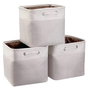 fabric cube storage boxes foldable storage bins silver khaki and beige patchwork storage baskets cube storage bins with handle cubes inserts storage for home and office supplies 13x13x13 cube organizer bin 3 pcs/pack