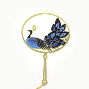 yueton Peacock Metal Bookmarks 24K Gold Plated Brass Page Marker with Metal Pendant