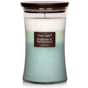 homelights 3-layer highly scented candles – large hourglass candle for home – verbena & patchouli, aromatherapy candles burns up to 100 hours, natural soy wax, 21.52oz