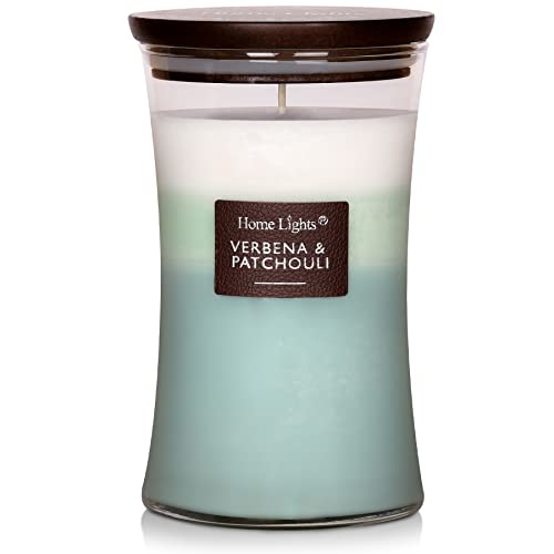 HomeLights 3-Layer Highly Scented Candles - Large Hourglass Candle for Home - Verbena & Patchouli, Aromatherapy Candles Burns Up to 100 Hours, Natural Soy Wax, 21.52oz