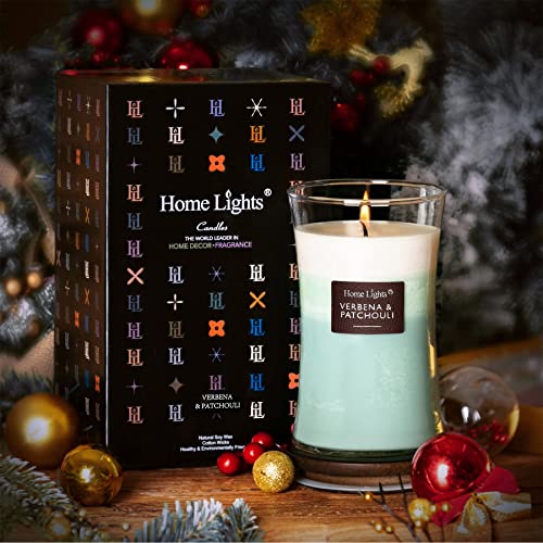 HomeLights 3-Layer Highly Scented Candles - Large Hourglass Candle for Home - Verbena & Patchouli, Aromatherapy Candles Burns Up to 100 Hours, Natural Soy Wax, 21.52oz