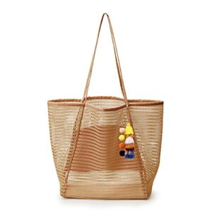 tibroni mesh beach tote bag women, extra large beach bags, pool bag, big capacity shoulder handbag for beach shopping picnic travel