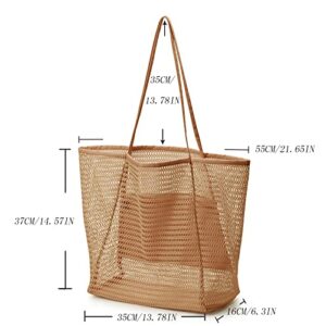 Tibroni Mesh Beach Tote Bag Women, Extra Large Beach Bags, Pool Bag, Big Capacity Shoulder Handbag for Beach Shopping Picnic Travel