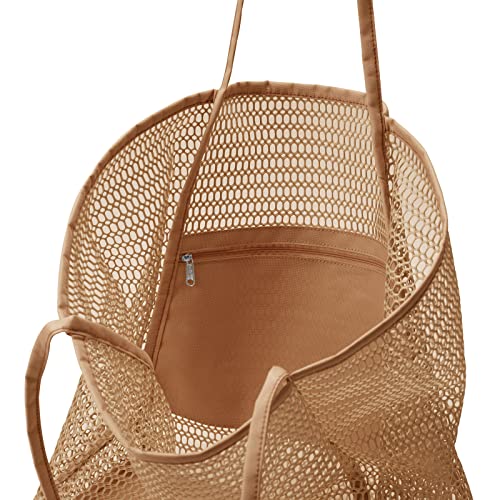 Tibroni Mesh Beach Tote Bag Women, Extra Large Beach Bags, Pool Bag, Big Capacity Shoulder Handbag for Beach Shopping Picnic Travel