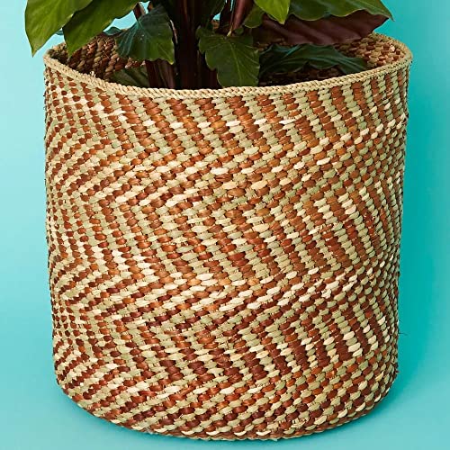 Tanzania Medium Brown Chevron Hand Woven Milulu GrassIringa Basket