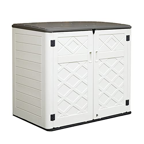 ADDOK 2SG Larger Horizontal Storage Shed Weather Resistance, 4.4 x 2.8 ft Outdoor Storage Cabinet Lockable, Thick HDPE Plastic Storage Unit for Backyards, Patio, Garden（37 Cu. ft）