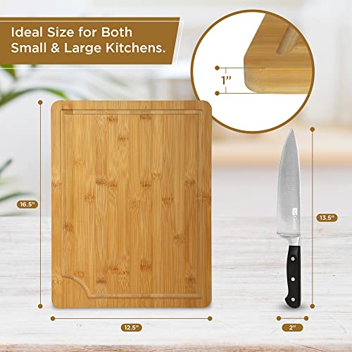Large Bamboo Cutting Board & Chef knife Set, Home Essentials Kitchen Accessories, Butcher Block Chopping Board, Stainless Steel Meat Butcher Knife - 8 inch Forged Chefs Knife Kitchen Knives