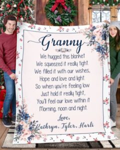 personalized granny blanket with grandkids name, custom granny blanket, christmas mothers day blanket gift for granny from grandson granddaughter son daughter, blanket for granny from grandkids
