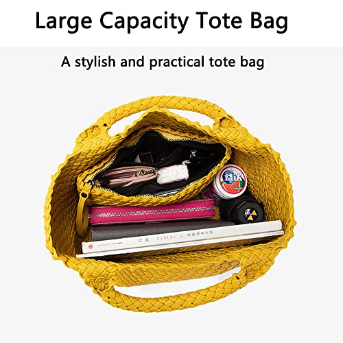 Fashion Woven Bag Shopper Bag Travel Handbags and Purses Women Tote Bag Large Capacity Shoulder Bags(Gun silver)