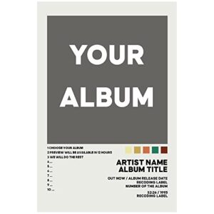 request your own album choice, custom album tracklist cover poster no frame, canvas 0.75 in, wall art print home decor, personalized customized gifts idea family, friend, 12 x18 , 16×24, 24×36 inch