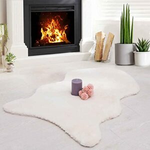 hyseas luxurious faux rabbit fur rug, 2×3 feet faux fur area rug ultra soft fluffy plush shaggy carpet throw area rug for floor, sofa, bedroom, living room, home decoration, white