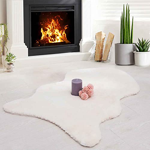 HYSEAS Luxurious Faux Rabbit Fur Rug, 2x3 Feet Faux Fur Area Rug Ultra Soft Fluffy Plush Shaggy Carpet Throw Area Rug for Floor, Sofa, Bedroom, Living Room, Home Decoration, White