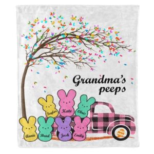 customized grandma peeps easter blanket, easter name blanket, bunny throw blanket, easter blanket gift for grandkids from grandma, proudly printed in usa