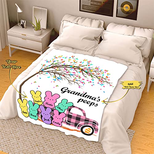 Customized Grandma Peeps Easter Blanket, Easter Name Blanket, Bunny Throw Blanket, Easter Blanket Gift for Grandkids from Grandma, Proudly Printed in USA