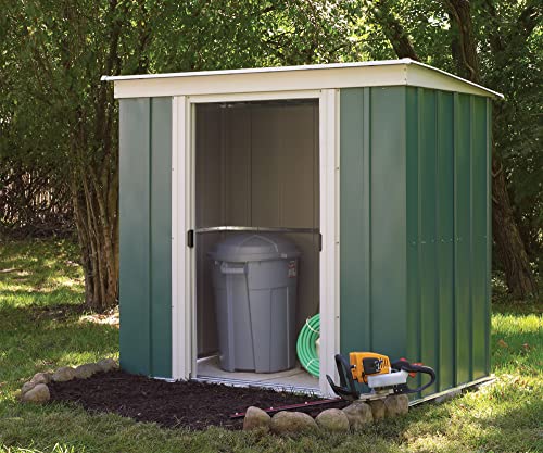 Arrow Sheds 6' x 4' Galvanized Steel Pad-Lockable Outdoor Utility Storage Shed with Pent Roof, Eggshell/Green