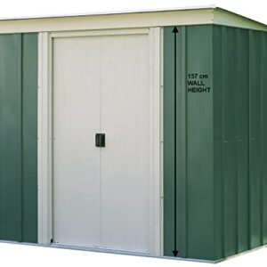 Arrow Sheds 6' x 4' Galvanized Steel Pad-Lockable Outdoor Utility Storage Shed with Pent Roof, Eggshell/Green