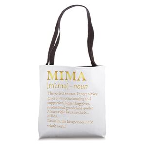mima definition grandma – funny grandmother tote bag