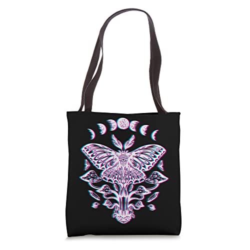 Glitch Lunar Moth Moon Phases Crystals Mushrooms Tote Bag