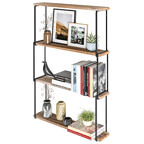 Wallniture Porto Floating Shelves for Wall Storage, Bookshelf Living Room Decor, Kitchen Organization, 4-Tier Bathroom Shelves, Wall Shelves for Bedroom Burnt Finish