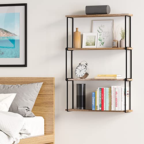 Wallniture Porto Floating Shelves for Wall Storage, Bookshelf Living Room Decor, Kitchen Organization, 4-Tier Bathroom Shelves, Wall Shelves for Bedroom Burnt Finish