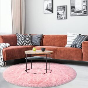 Gifeas Pink Round Rug for Girls Bedroom, Fluffy Circle 4'X4' , Kids, Shaggy Circular Rug for Baby Nursery Dorm, Upgrade Fuzzy Plush Rug for Living room, Cute Room Decor for Teens