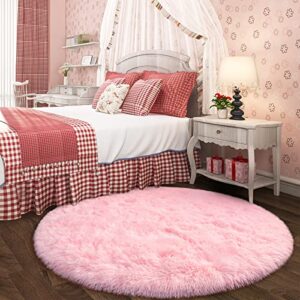 Gifeas Pink Round Rug for Girls Bedroom, Fluffy Circle 4'X4' , Kids, Shaggy Circular Rug for Baby Nursery Dorm, Upgrade Fuzzy Plush Rug for Living room, Cute Room Decor for Teens