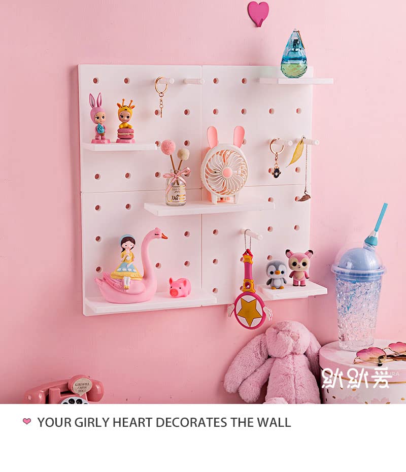 CHERSE Kawaii Room Decor Cute Floating Shelves Wall Storage Rack Hole Plate Storage Shelf for Teen Girls Dorm Bedroom Essentials (White)