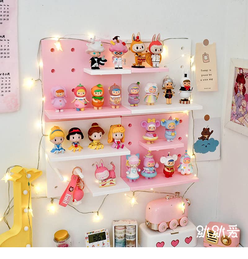 CHERSE Kawaii Room Decor Cute Floating Shelves Wall Storage Rack Hole Plate Storage Shelf for Teen Girls Dorm Bedroom Essentials (White)