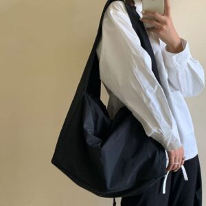 Canvas Hobo Bag Aesthetic Hobo Bags for Women Hobo Crossbody Bags for Women (Black)