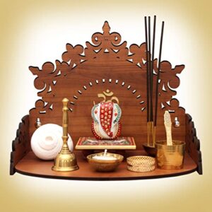 heartily® floral beautiful wooden pooja stand for home/ mandir for home/ temple for home and office/ puja mandir for home and office wall product (height- 9.85, length- 12 , width-8.75 inch) (brown)