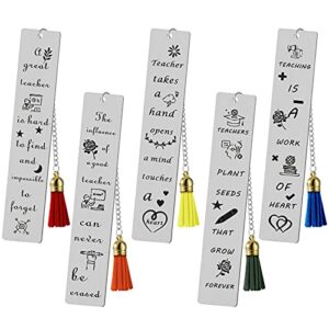 5 pieces teacher bookmark metal teachers appreciation bookmark thank you present with pendants classic bookmarks christmas present for teacher graduation present (gray)