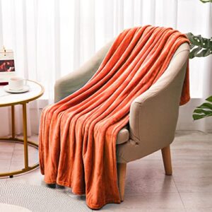 avafort velvet plush home fleece throw blanket for couch sofa bed, warm elegant fuzzy flannel blanket for kid baby adults or pet, all season (orange, 50″ x 60″)