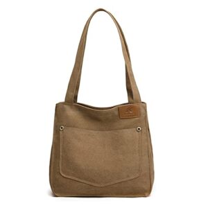 sunshinejing women’s canvas tote purse handbag top handle shoulder work bags (brown)