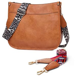 auyoco vegan leather crossbody bags for women, crossbody purse with 2 guitar straps zipped pockets handbag shoulder bag