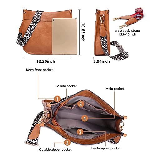 AUYOCO Vegan Leather Crossbody Bags for Women, Crossbody Purse with 2 Guitar Straps Zipped Pockets Handbag Shoulder Bag