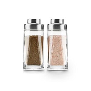glass salt and pepper shakers set – aelga salt shaker with stainless steel lid – elegant farmhouse kitchen decoration(2pcs)