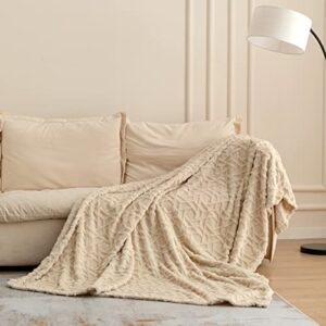 Soft Sherpa Fleece Twin Blanket, Cozy Fuzzy Microfiber Comfy Throw for Bed Sofa Couch and Travel, Cream Beige 60'' x 80''