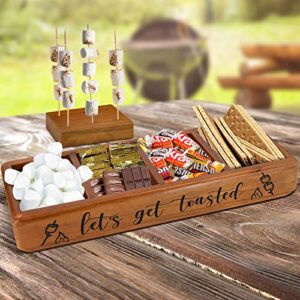 unistyle s’mores tray station,s’mores caddy organizer for tabletop, wooden s’mores bar holder box, smores accessories organizer,smores supplies container holder,smores maker box, smores serving tray