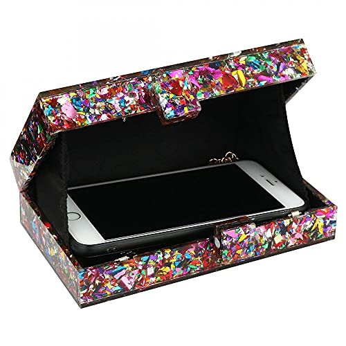 Acrylic Purses Women Clutches Evening Bags Multicolor Perspex Geometric Patterns Box Clutch Wedding Prom Party (Multi-colored)