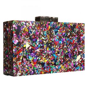 Acrylic Purses Women Clutches Evening Bags Multicolor Perspex Geometric Patterns Box Clutch Wedding Prom Party (Multi-colored)