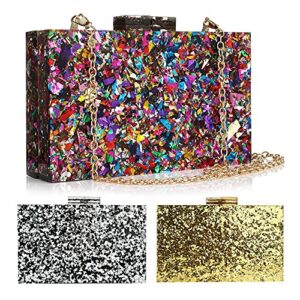 Acrylic Purses Women Clutches Evening Bags Multicolor Perspex Geometric Patterns Box Clutch Wedding Prom Party (Multi-colored)