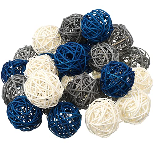 30 Pieces Decorative Balls for Bowl Centerpiece Wicker Rattan Balls 1.8 Inch White Gray Blue Balls Decor Vase Filler Orbs Spheres Bowl Fillers Home Decor Coffee Table Decorations for Craft, Party