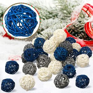 30 Pieces Decorative Balls for Bowl Centerpiece Wicker Rattan Balls 1.8 Inch White Gray Blue Balls Decor Vase Filler Orbs Spheres Bowl Fillers Home Decor Coffee Table Decorations for Craft, Party