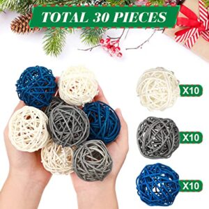 30 Pieces Decorative Balls for Bowl Centerpiece Wicker Rattan Balls 1.8 Inch White Gray Blue Balls Decor Vase Filler Orbs Spheres Bowl Fillers Home Decor Coffee Table Decorations for Craft, Party