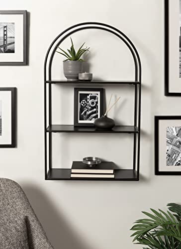 Kate and Laurel Monroe Modern Arched Wall Shelf, 18 x 31, Black, Decorative 3 Tier Floating Wall Shelves with Contemporary Finish and Robust Storage Capacity