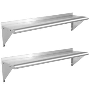 bieama 2pcs 12″×48″ stainless steel wall shelf, nsf, commercial wall mount floating shelving for restaurant, kitchen and hotel