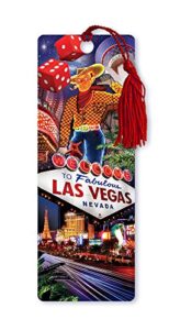 dimension 9 3d lenticular bookmark with tassel, welcome to fabulous las vegas featuring vegas vic and strip icons (lbm070)