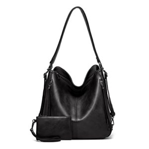 ashioup tote shoulder bags large concealed carry purses and handbags pu leather hobo crossbody bags for women (black)