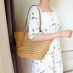 Handwoven Straw Vintage Purse Bag Hollow Out Straw Beach Bag Handbag Shoulder Bag Beach Sea Tote Basket Rattan Vacation Bag